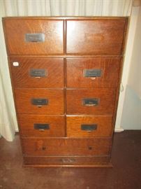 Oak Cabinet, all drawers are filled with stereoscope cards and the bottom drawer has 2 viewers