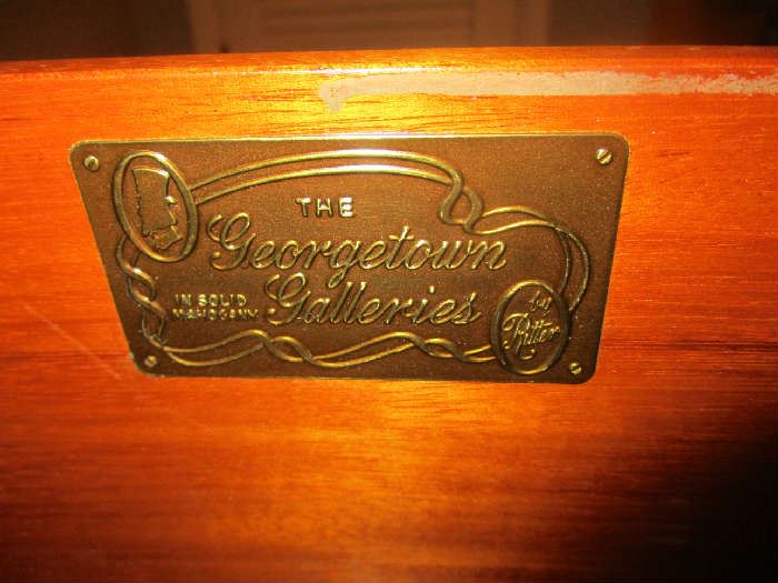 Label on mahogany dresser, The Georgetown Galleries