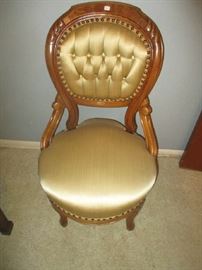 Victorian Parlor Side Chair, walnut, gold satin upholstery