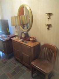 Console stand, 2 door, fruitwood, chair and assorted items