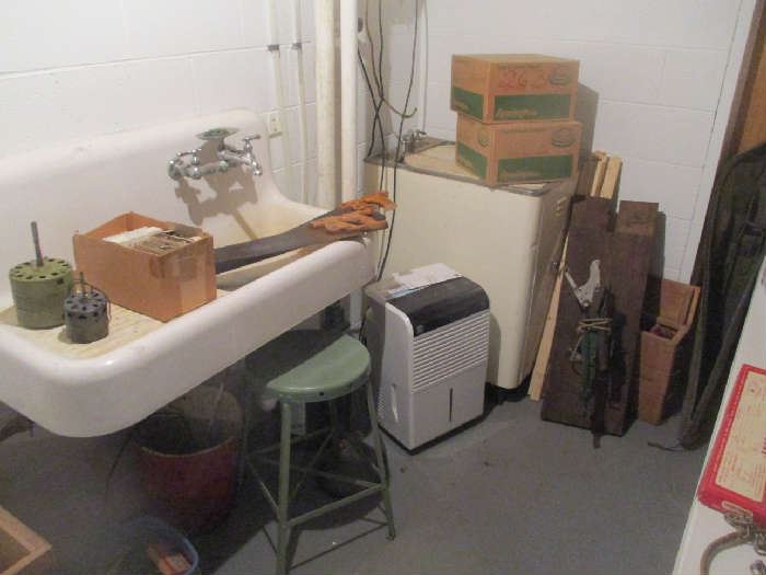 Stool, saws and assorted items