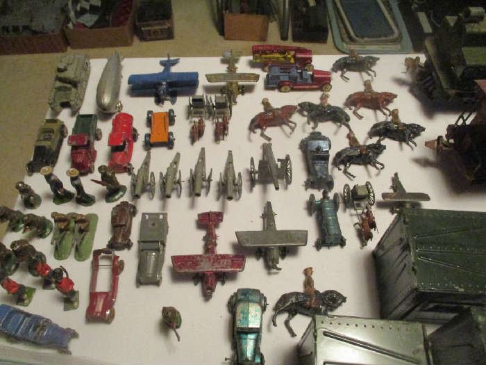 Miniature cast toys, cars and military figures