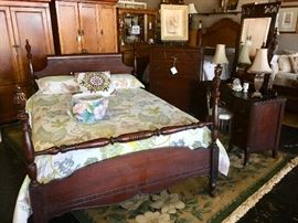 Gorgeous Antique Full Sized Mahogany Bed with Matching Dressing Table and Chest of Drawers