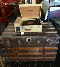 Large Antique Trunk and Vintage Crosley Record Player