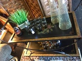 Black Metal Tea Cart with Hand Painted Motif