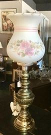 Antique Lamp with Frosted Rose Globe