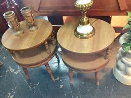 Pair of two Mid-Century Modern Round Tiered End Tables