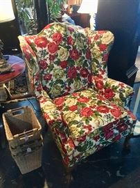 Floral Upholstered Wing-Back Chair