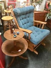 2-Tier Antique Table and a Blue Glider Rocker