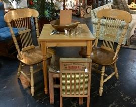 Oak Table & 2 Oak Chairs and Washboard