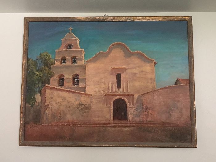 Very large oil painting of California mission