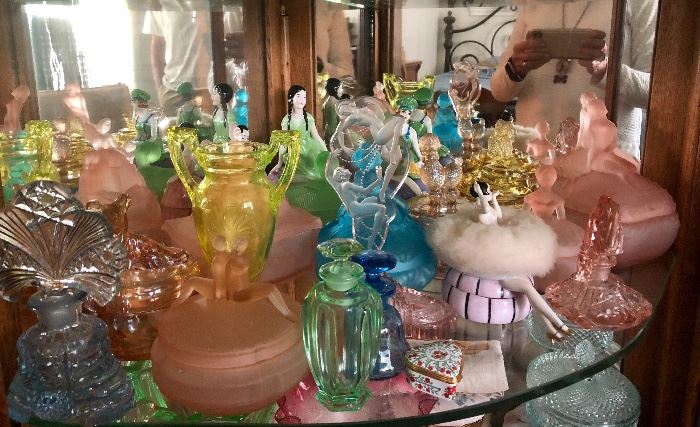 Antique glass - perfumes cologne bottles, powder jars and more!