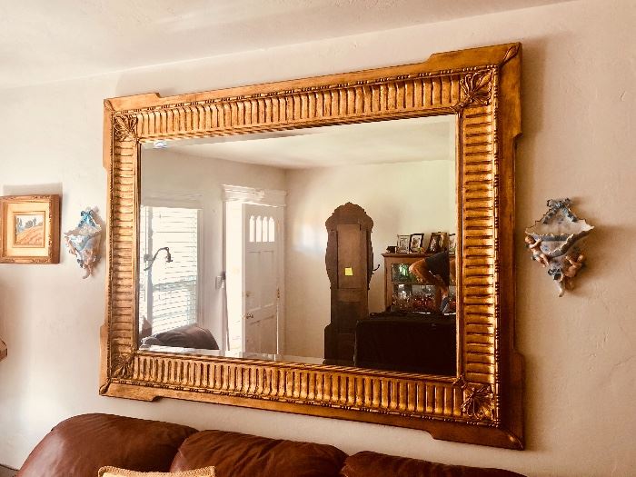 Large gilt wall beveled mirror