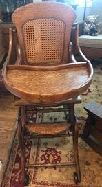 Antique quartersawn oak high chair