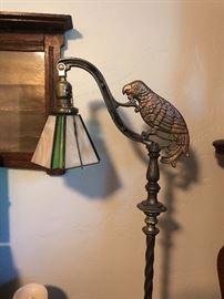 Rare Antique bridge lamp with figural parrot
