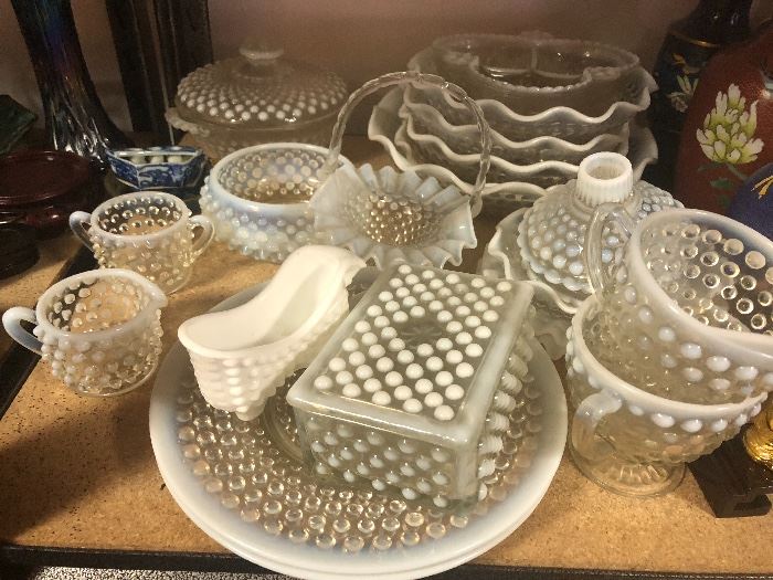 Large variety of hobnail clear and opalescent glass