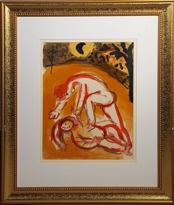 1960 Marc Chagall Cain & Abel Mourlot Lithograph