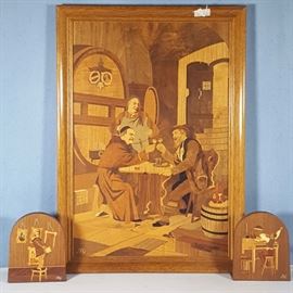Wood Pictorial Inlay plaque and bookends