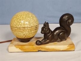 Art Deco Squirrel and Globe Lamp