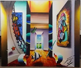 Ferjo Acrylic on Canvas of Surrealist Gallery