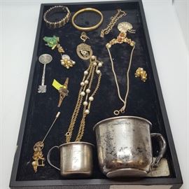 Tray Lot 10K Gold, Gold Filled, Sterling Silver & Designer Jewelry