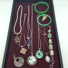 Tray Lot Sterling & Peking Glass Jewelry
