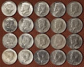 20 UNC 1964-D Kennedy Silver Half Dollars