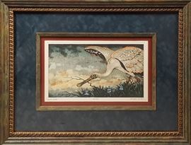 Dan Mitra Hand Colored Spoonbill Litho