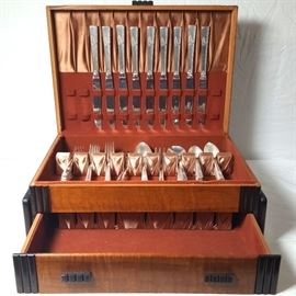 	1938 Grenoble Prestige Silver Plate Flatware in Art Deco Silver Box