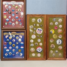 4 Framed Displays of Political Buttons - Old & New