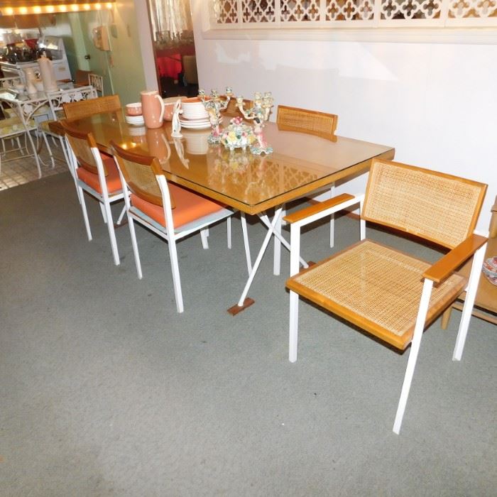 George Nelson Herman Miller mid century modern X-Leg dining table with 6 matching chairs
