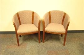 2 Art Deco Wood Barrel Chairs
