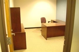 Wood Office Desk, Hutch, File Cabinet, and Chair
