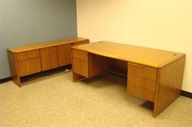 Mid Century Wood Alma Desk and Credenza&nbsp;
