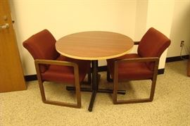 Steel Based Table and 2 Wood Framed Chairs
