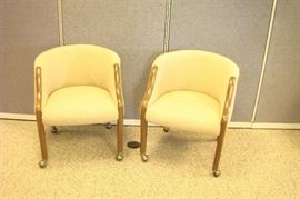 2 Wood Framed Barrel Chairs on Casters
