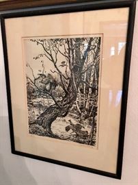 William Joseph Schaldach (1896-1982) c. 1930, pencil signed, framed. Schaldach was an artist and illustrator known for his sporting scenes of fish and wildfowl. He was editor for Field and Stream Magazine.