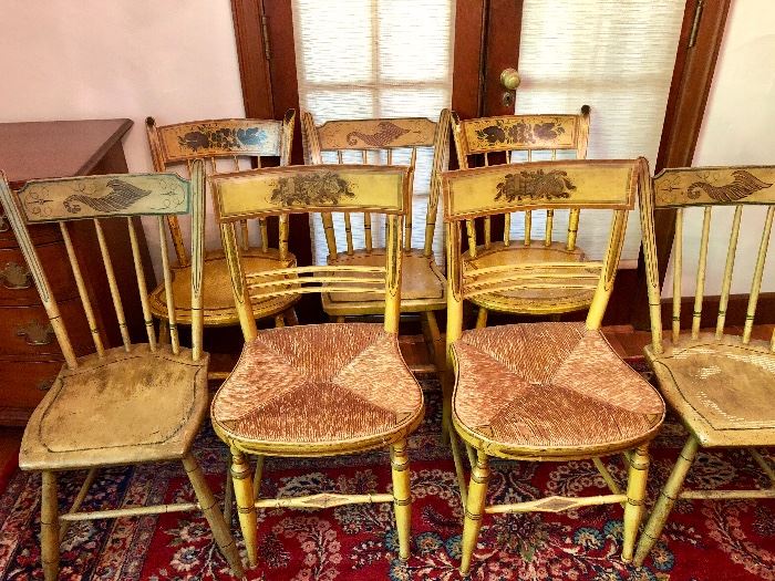 Set of 10 antique Chairs, handpainted