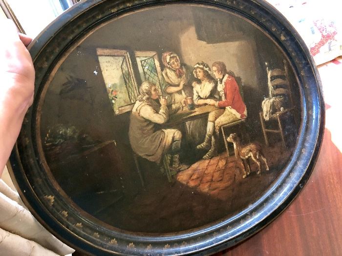 X-large, hand painted, antique tray