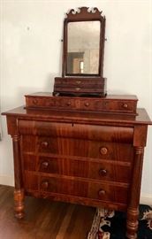 Flame mahogany Empire bureau -two small drawers over one long locking drawer. Three drawers below.