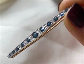 14K, diamond and sapphire bar pin