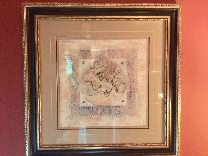 3. Pair of Framed Map Prints (32" sq)