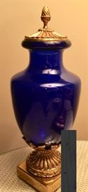 29. Maitland Smith Cobalt Blue Glass Urn w/ Brass Detail (14")