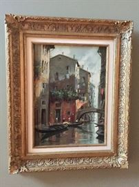 62. Signed Oil Painting of Venice w/ Gilt Frame (18" x 22")