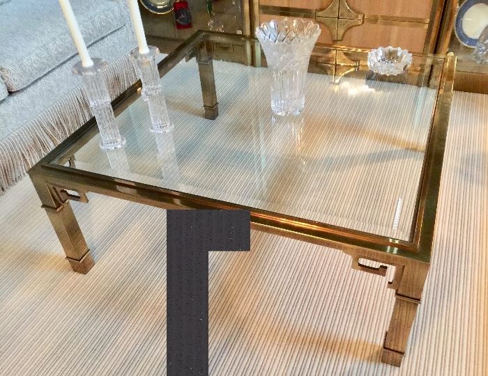 65. Brass Coffee Table with Glass Top (42" x 42" x 16")