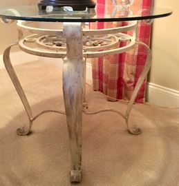 115. White Rubbed Metal Base Glass Top Side Table (28" x 24")