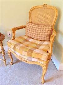 136. French Provincial Accent Chair w/ Cane Back Upholstered Seat (26" x 18" x 36")