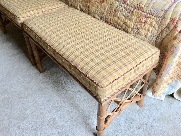 131. Pair of Rattan Bench w/ Upholstered Seat (31" x 16" x 18")
