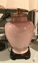 150. Rose Ceramic Ginger Jar Lamp (32")
