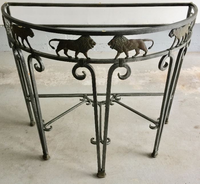 166. Wrought Iron Demilune Table w/ Glass Top  (36" x 18" x 30")